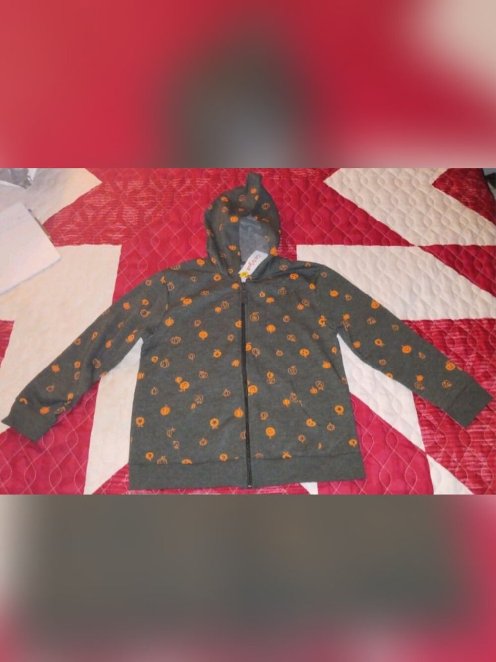 Cat & Jack Halloween Hooded Full Zip Sweatshirt Jacket L 10/12 Plus NWT Pumpkins